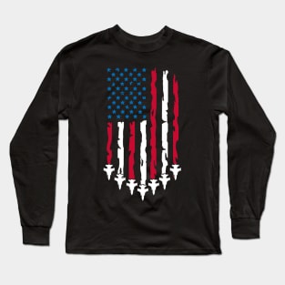 4th of July Fourth 4 Patriotic USA Flag Fighter Jets Men Kid Long Sleeve T-Shirt